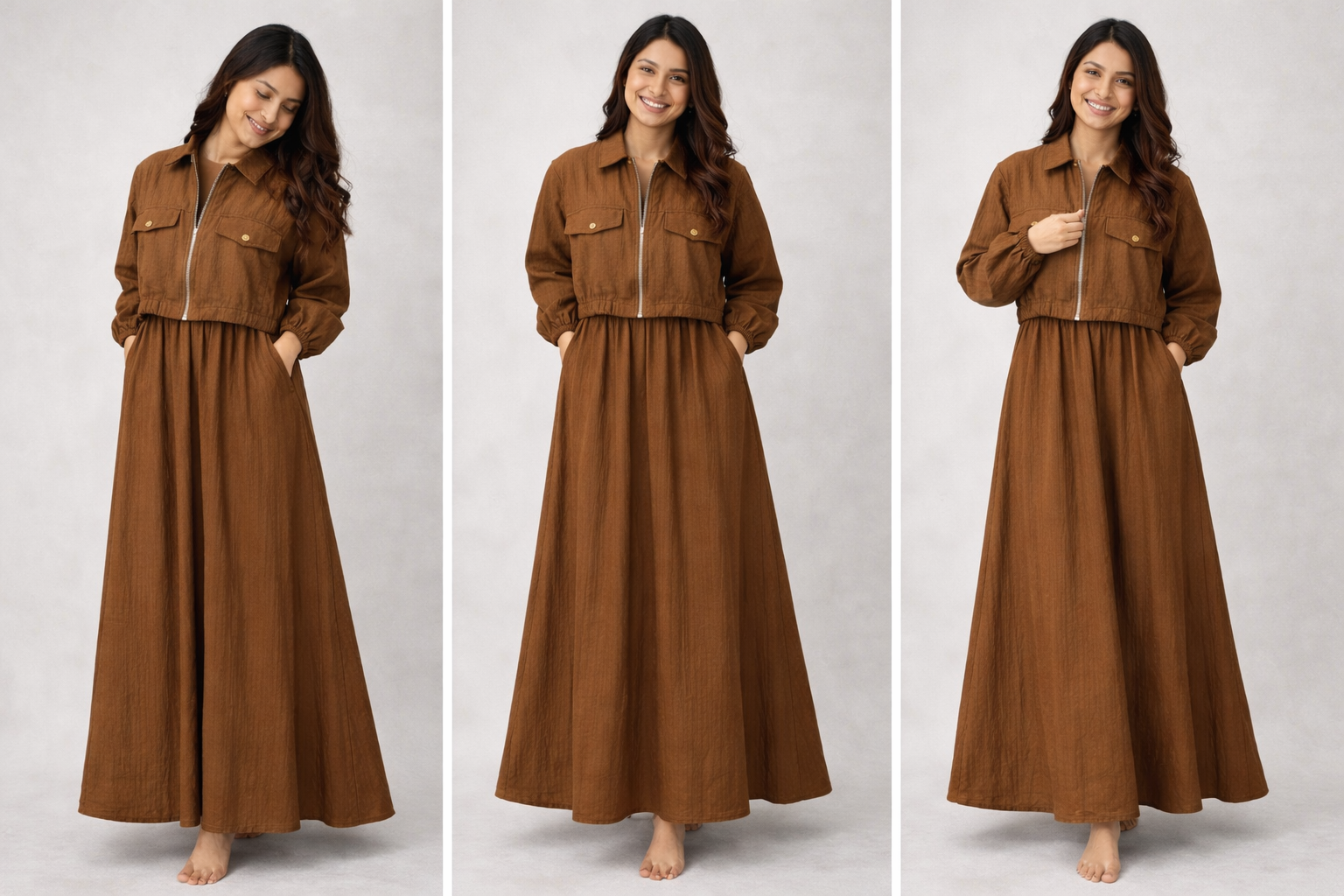 Elegant Maxi with Front-Zip Jacket