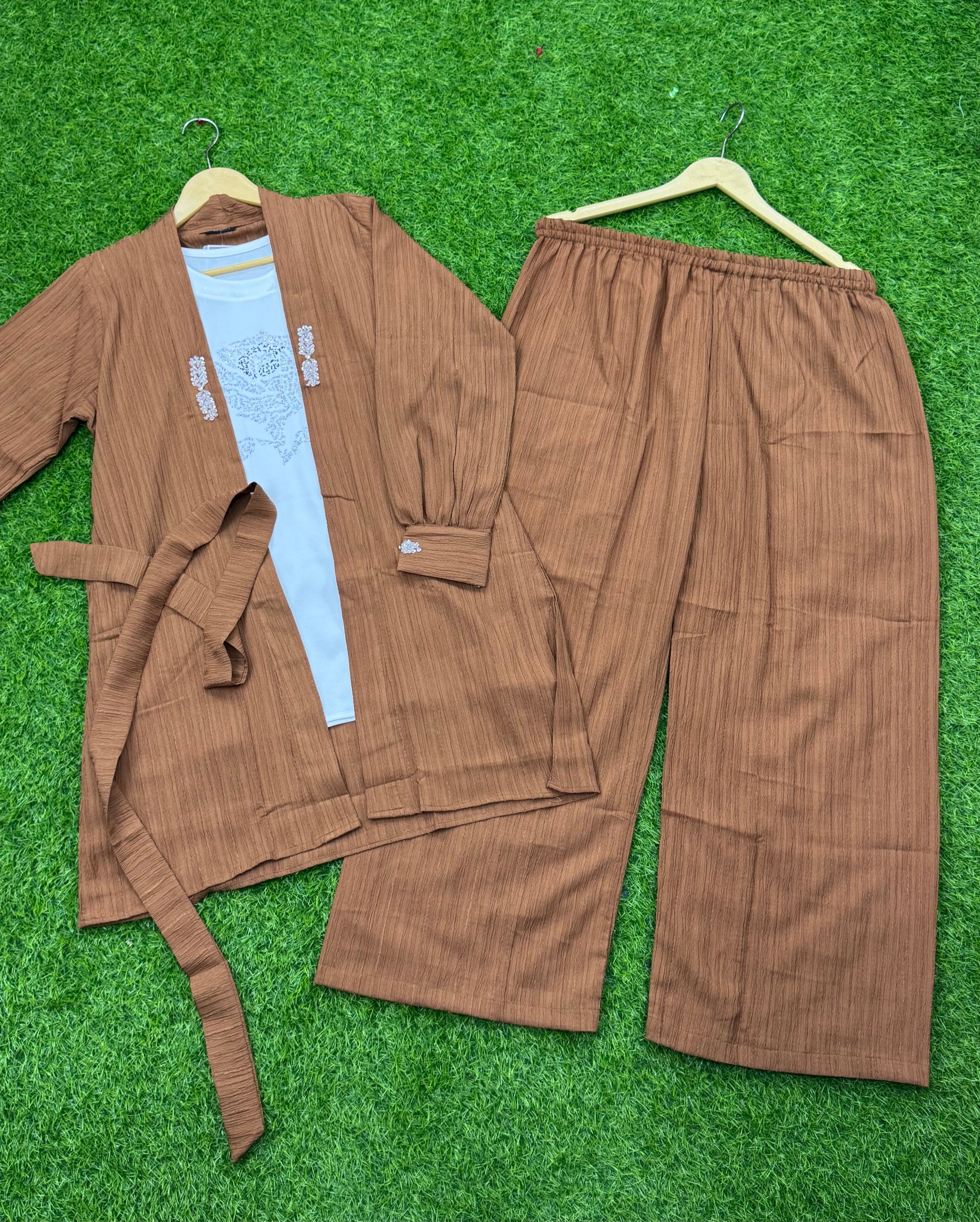 Women 3 pics suit winter crush jorjet fabric