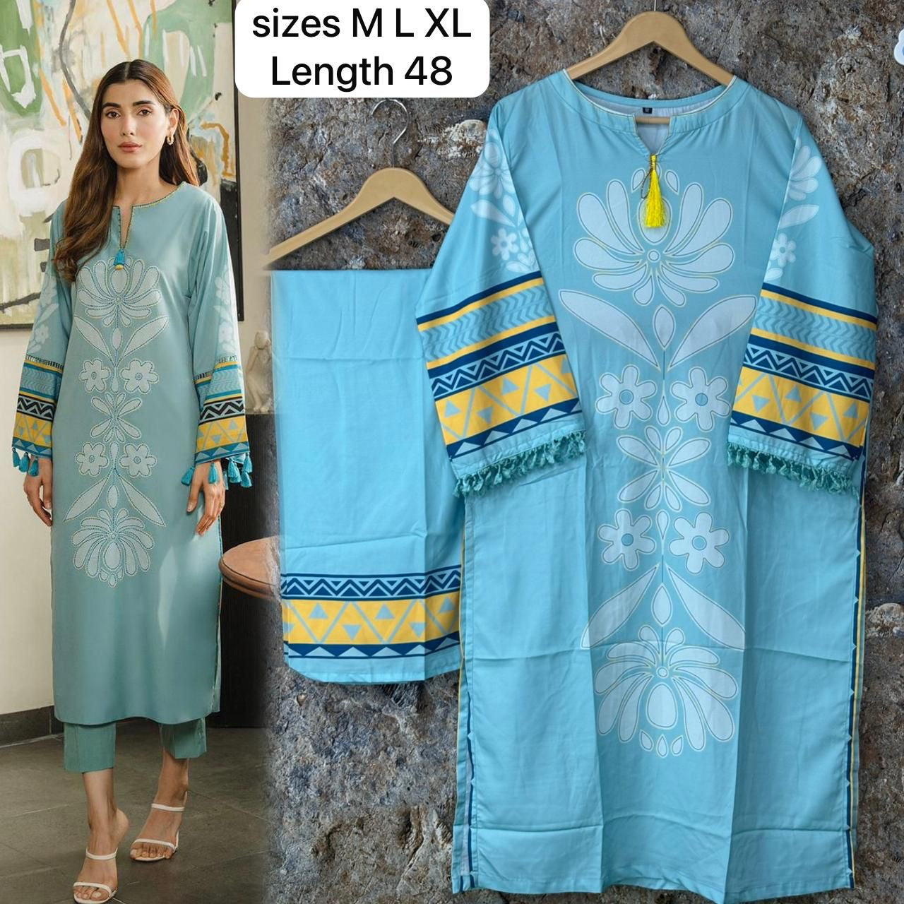 Women 2 pics suit silk fabric ✅