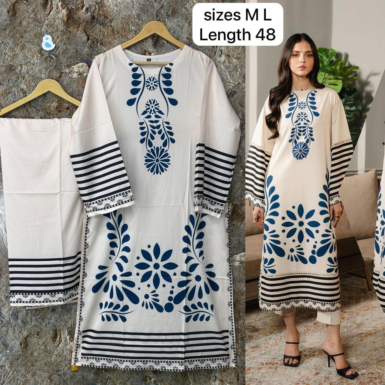 Women 2 pics suit silk fabric ✅