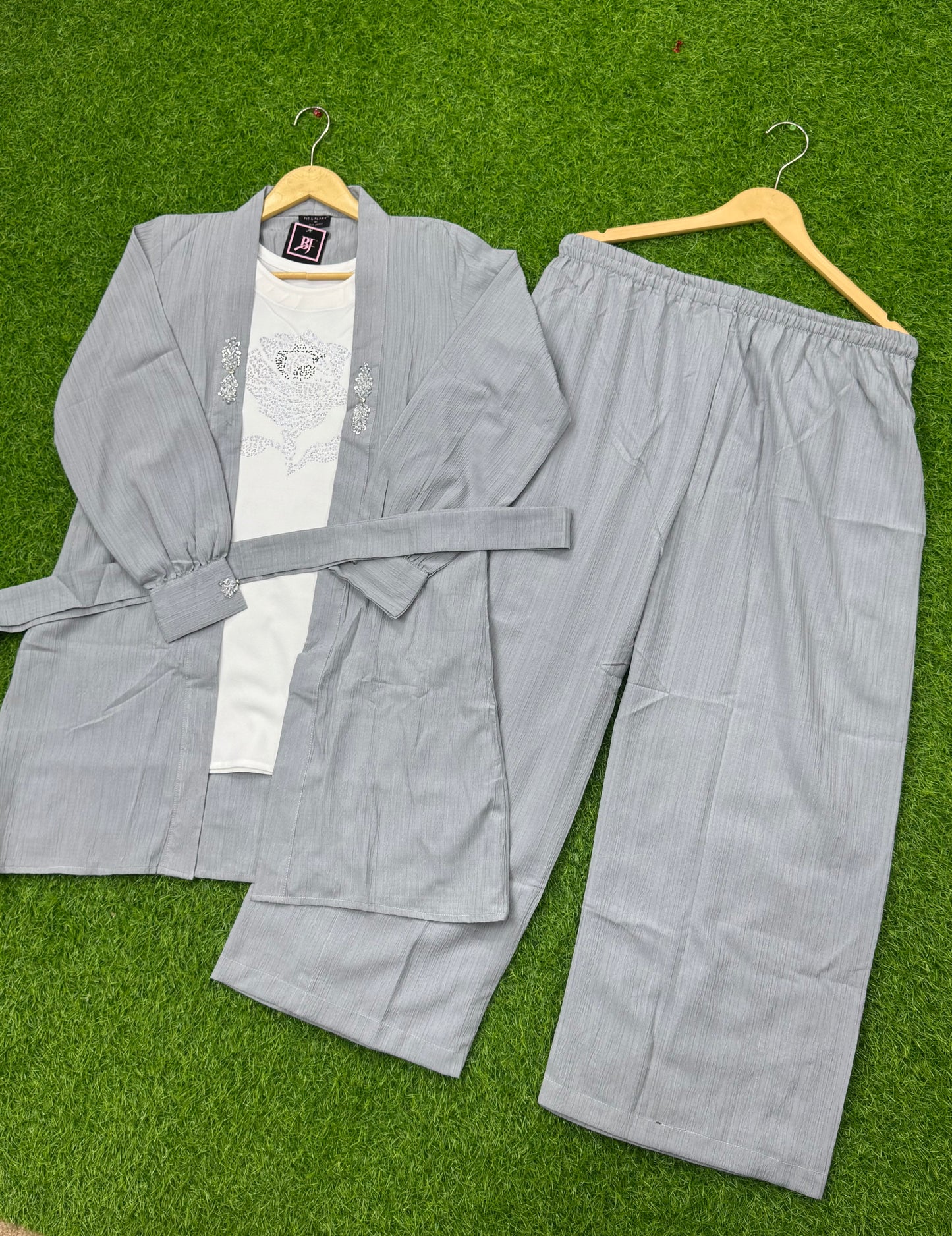 Women 3 pics suit winter crush jorjet fabric