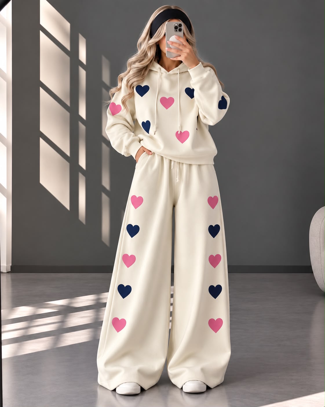 Love Hearts Baggy Hoodie & Wide-Leg Flapper Set