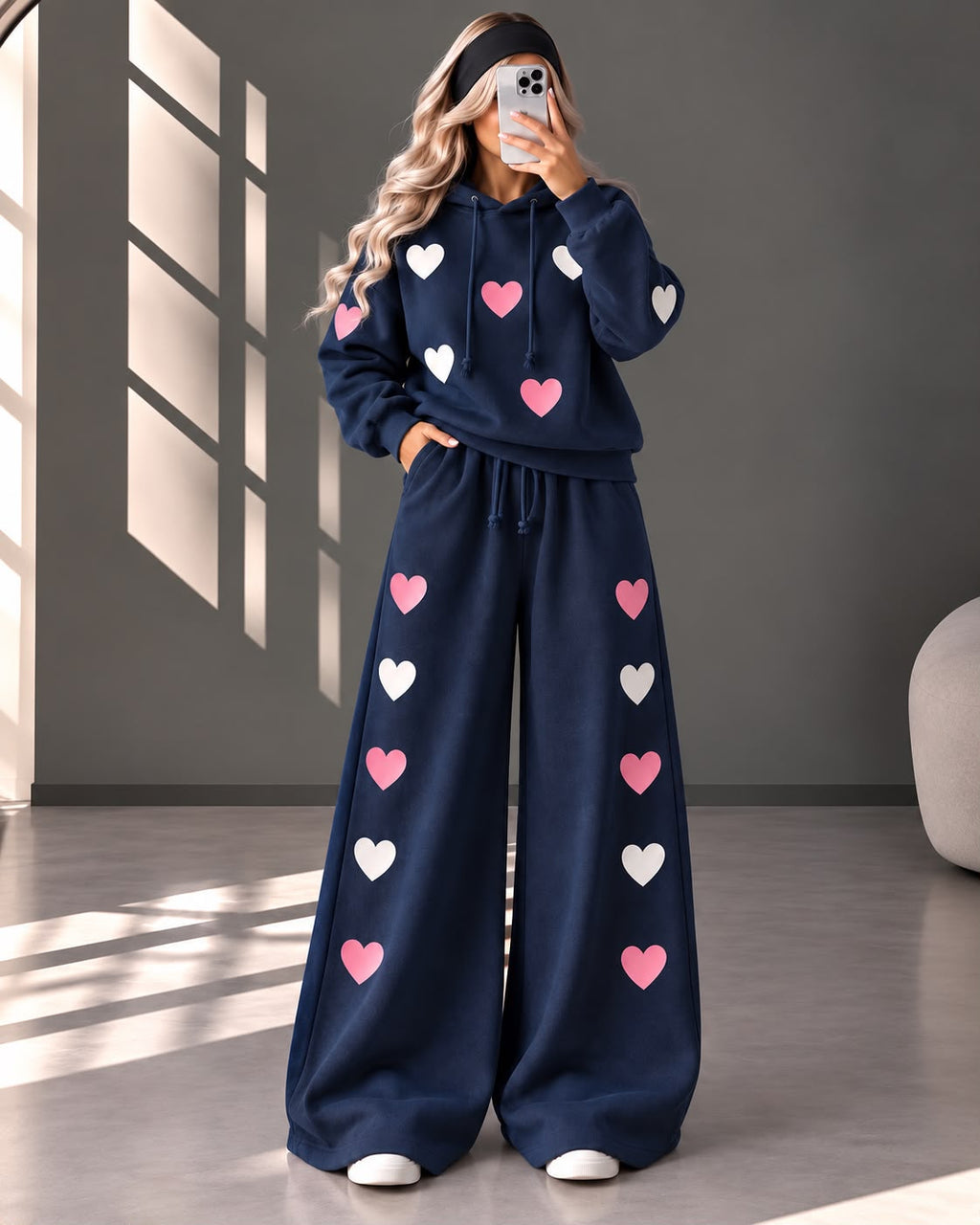 Love Hearts Baggy Hoodie & Wide-Leg Flapper Set