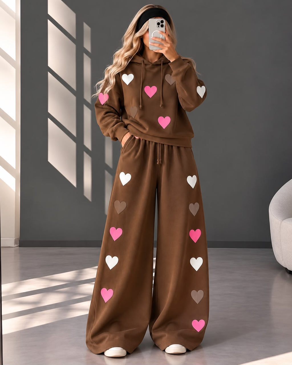 Love Hearts Baggy Hoodie & Wide-Leg Flapper Set