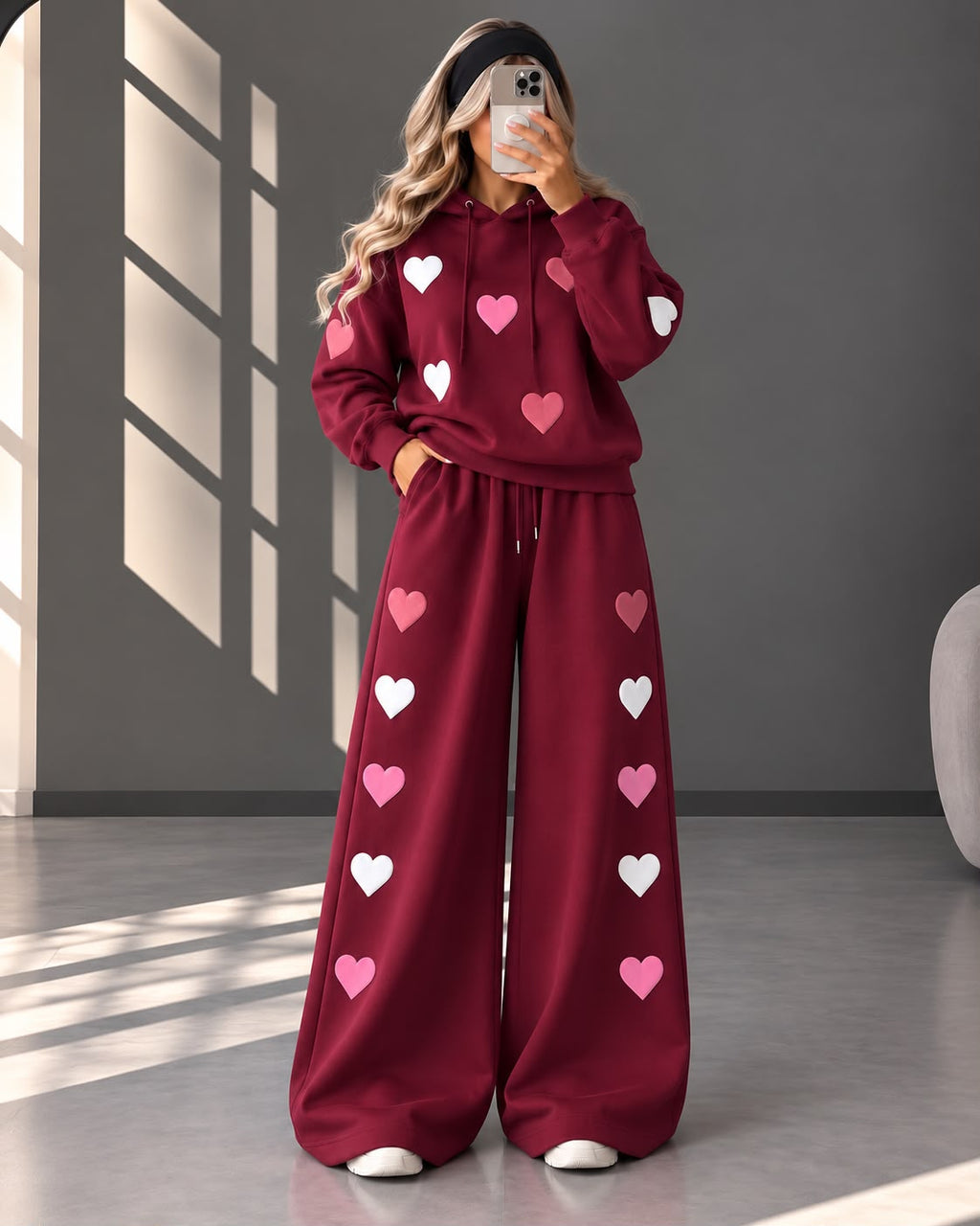Love Hearts Baggy Hoodie & Wide-Leg Flapper Set