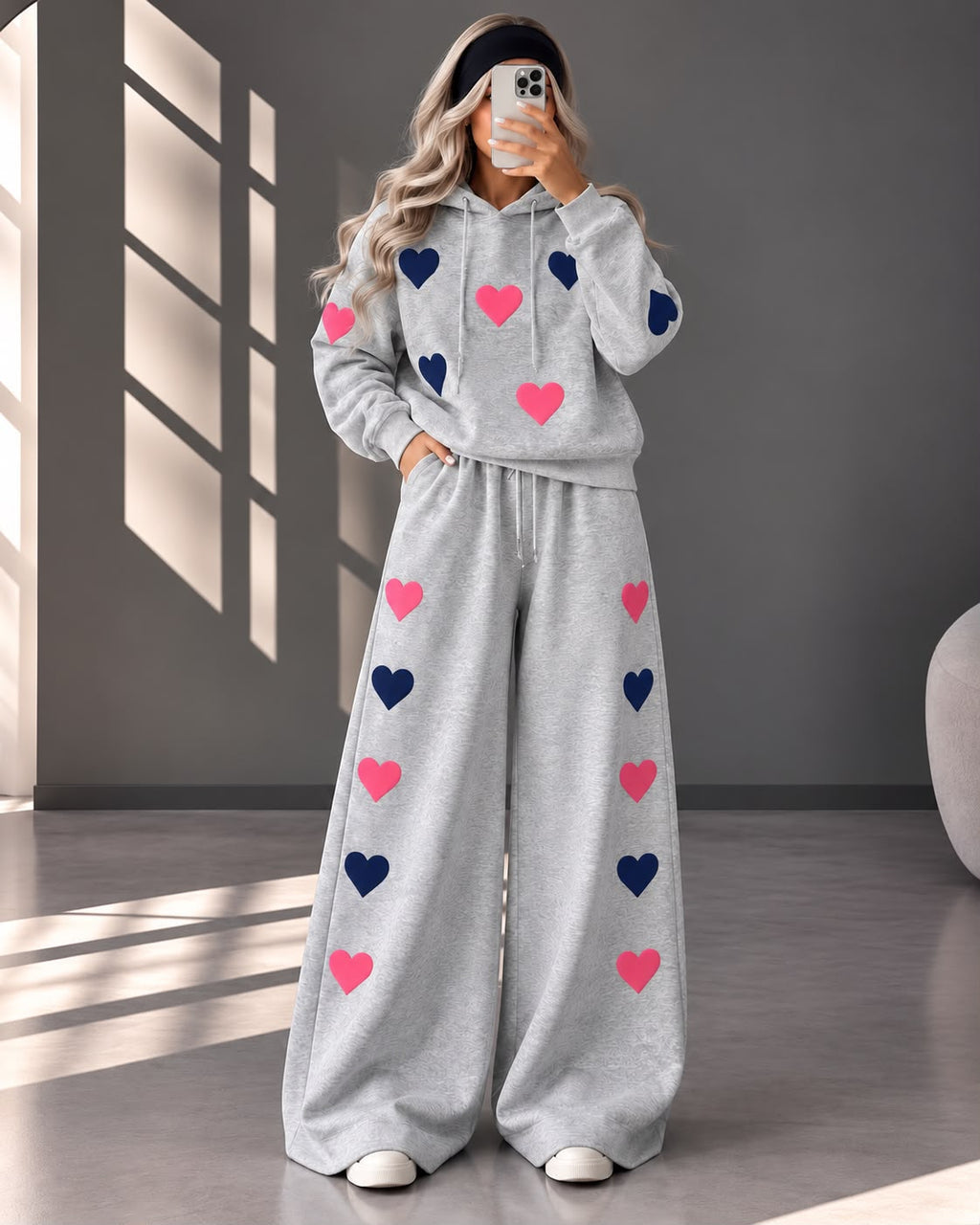 Love Hearts Baggy Hoodie & Wide-Leg Flapper Set