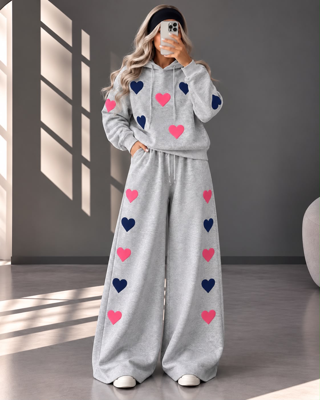 Love Hearts Baggy Hoodie & Wide-Leg Flapper Set