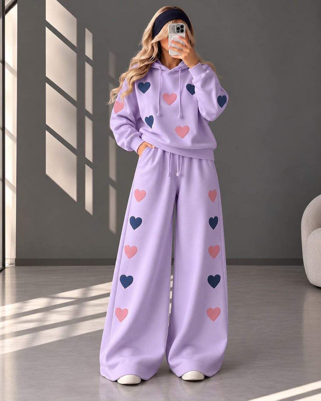 Love Hearts Baggy Hoodie & Wide-Leg Flapper Set