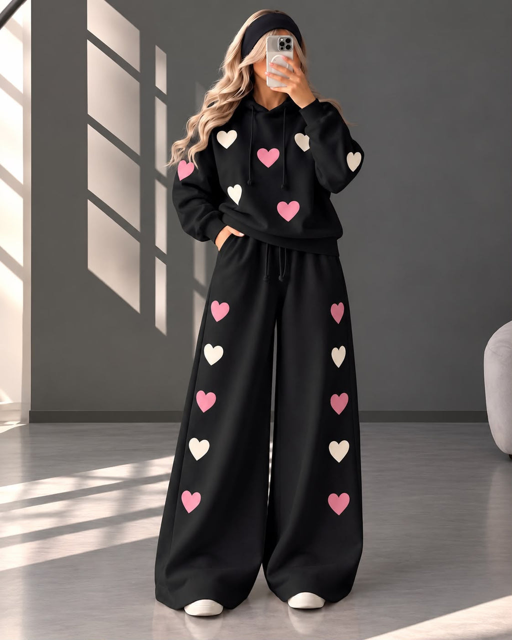 Love Hearts Baggy Hoodie & Wide-Leg Flapper Set