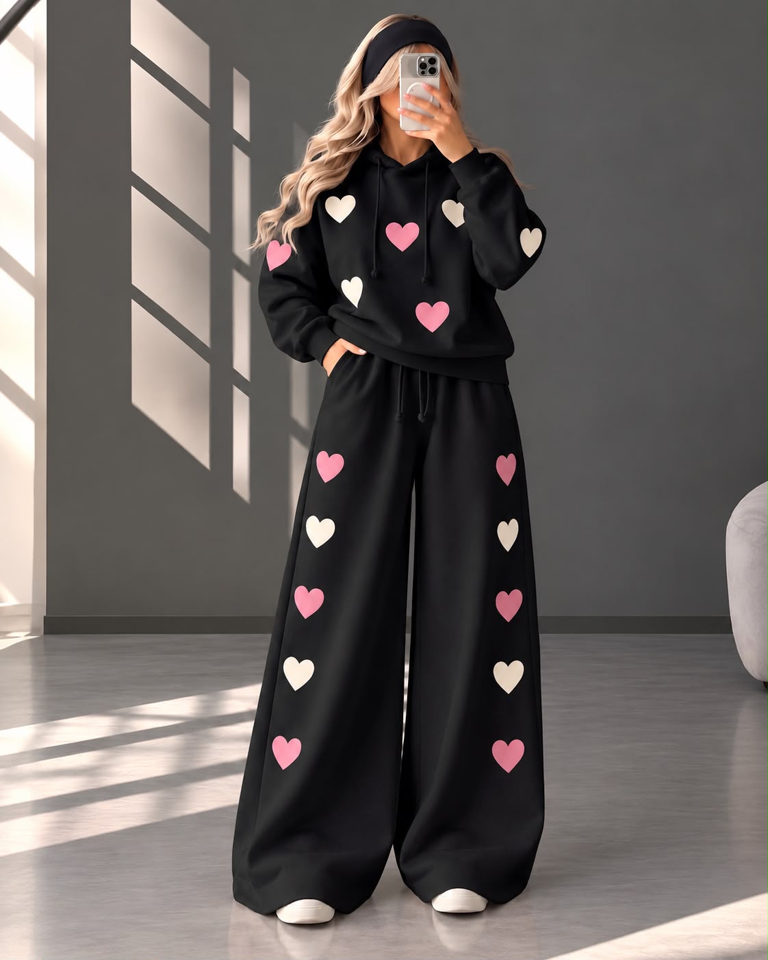 Love Hearts Baggy Hoodie & Wide-Leg Flapper Set