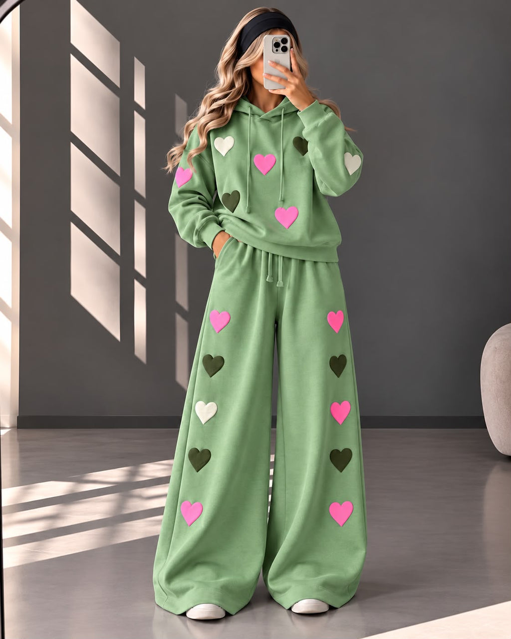 Love Hearts Baggy Hoodie & Wide-Leg Flapper Set