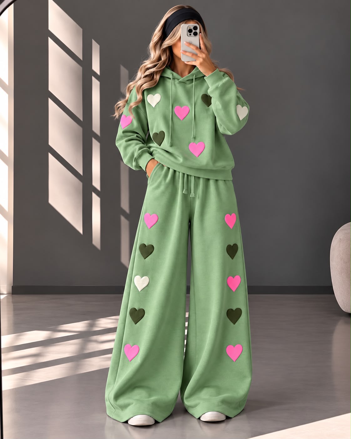 Love Hearts Baggy Hoodie & Wide-Leg Flapper Set