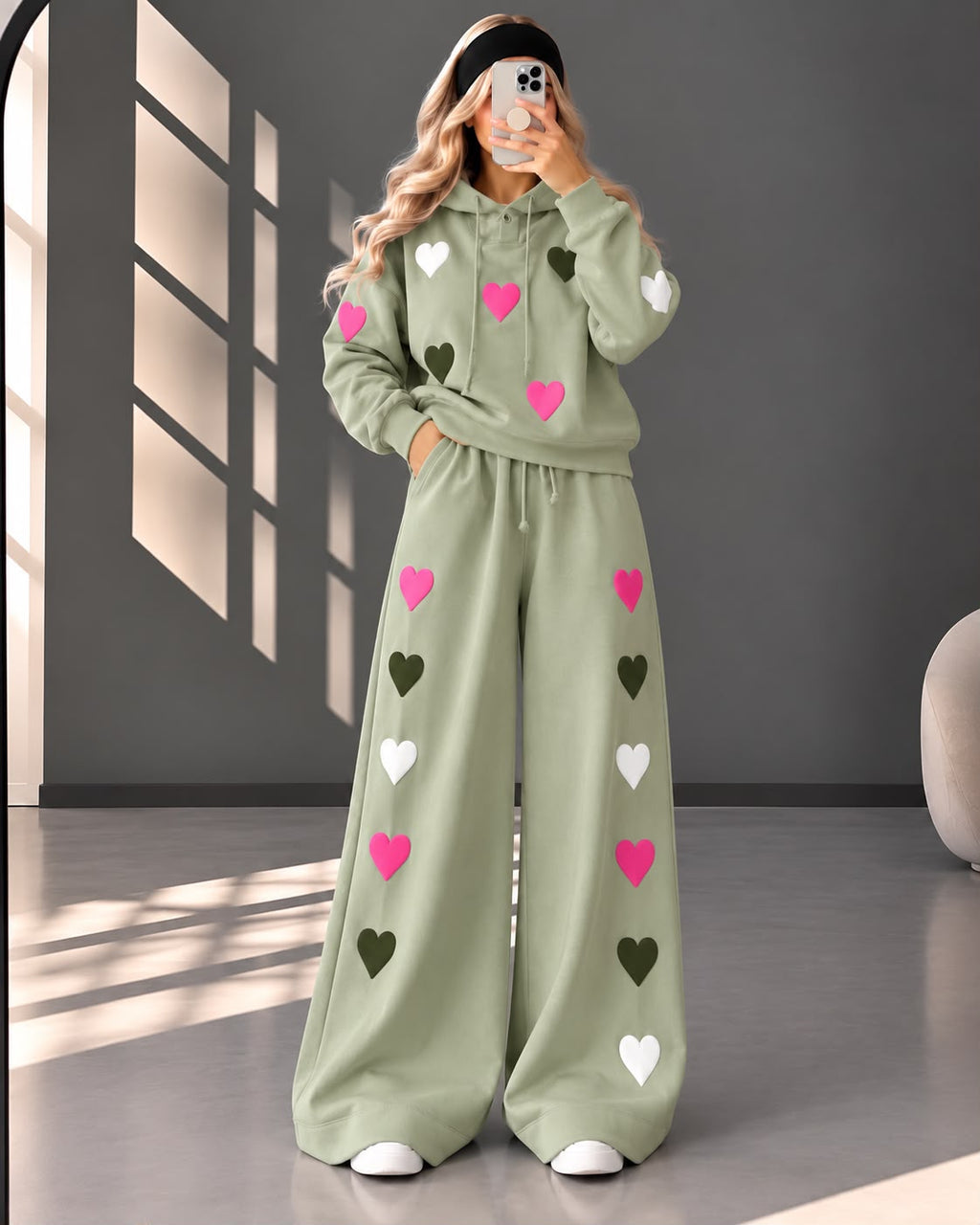 Love Hearts Baggy Hoodie & Wide-Leg Flapper Set