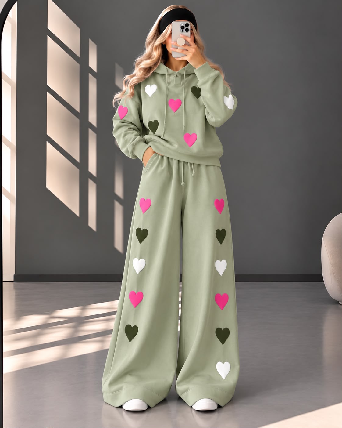 Love Hearts Baggy Hoodie & Wide-Leg Flapper Set