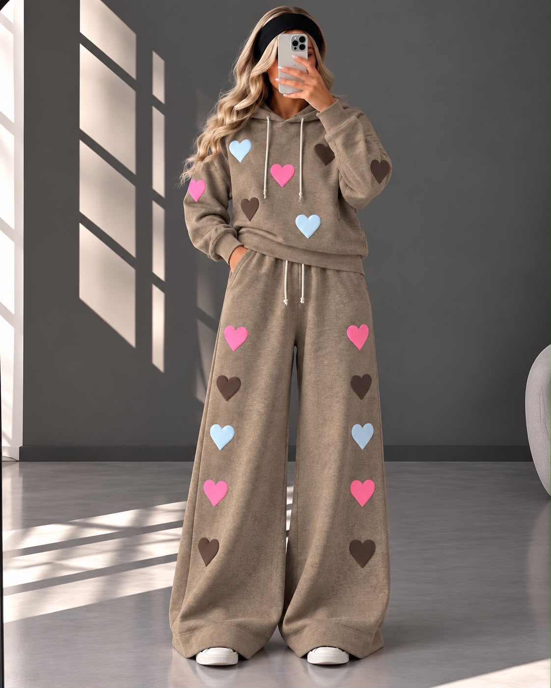 Love Hearts Baggy Hoodie & Wide-Leg Flapper Set